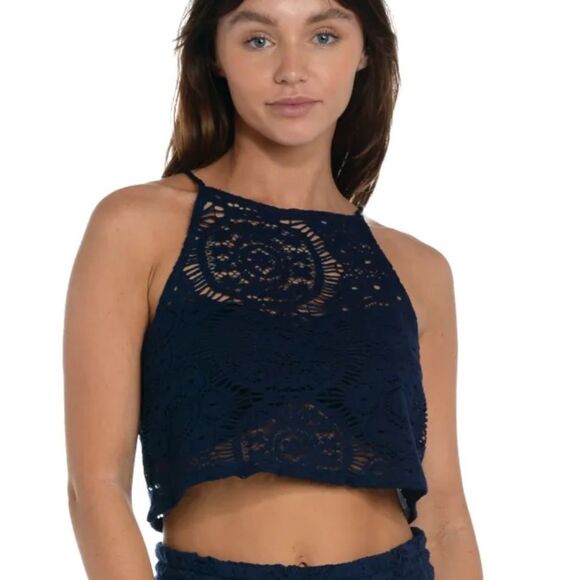 Sunshine 79 Chillin' Crochet High Neck Tank Top - Midnight - Picture 1 of 3
